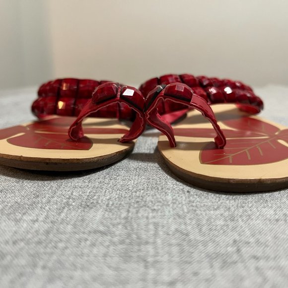 Ladies Flat Sandals Red and Tan Bedazzled Size 8 - Picture 5 of 9